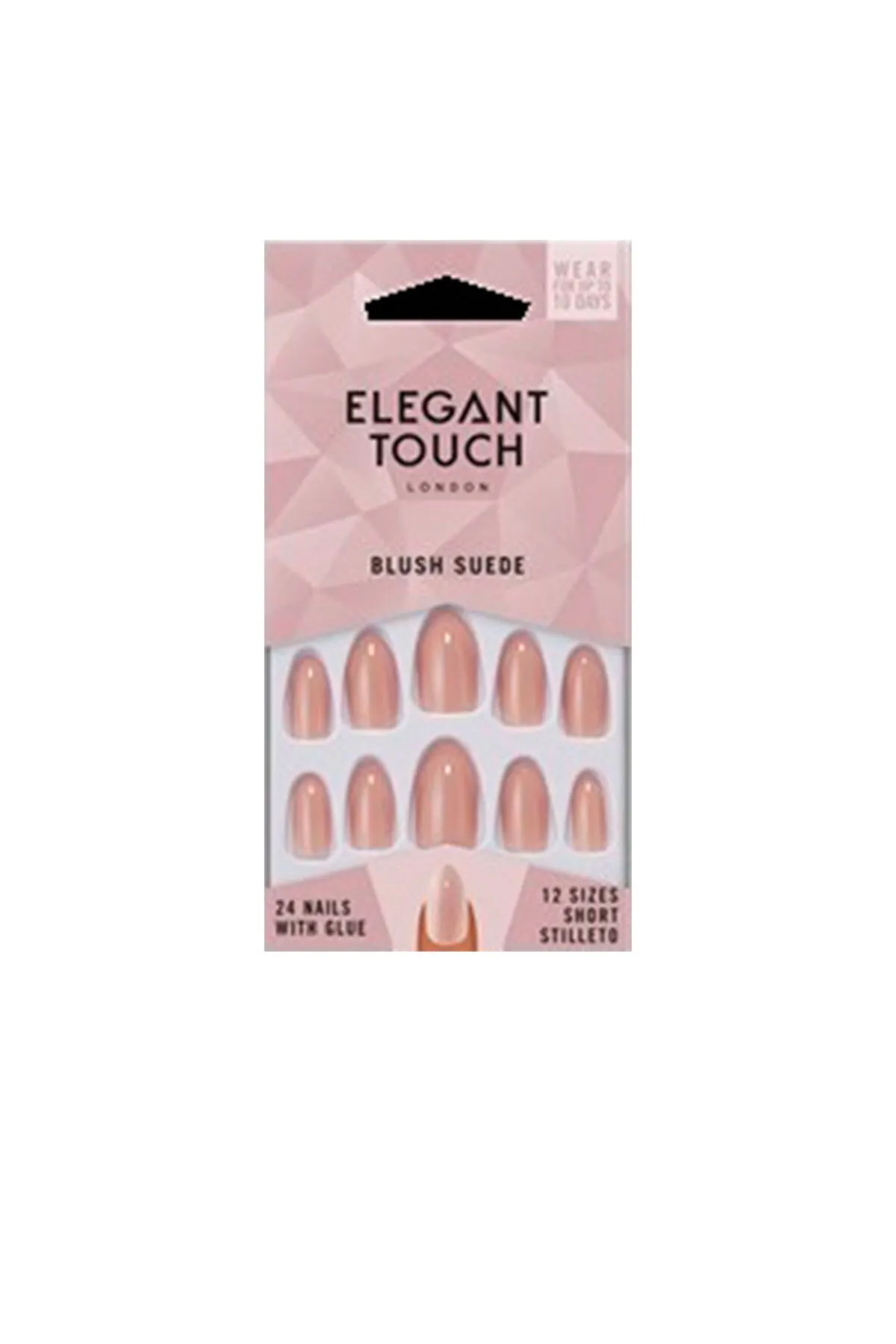 Elegant Touch  Kernfarbene Nägel mit Kleber, kurzer Stiletto #blush Wildleder, eleganter Touch