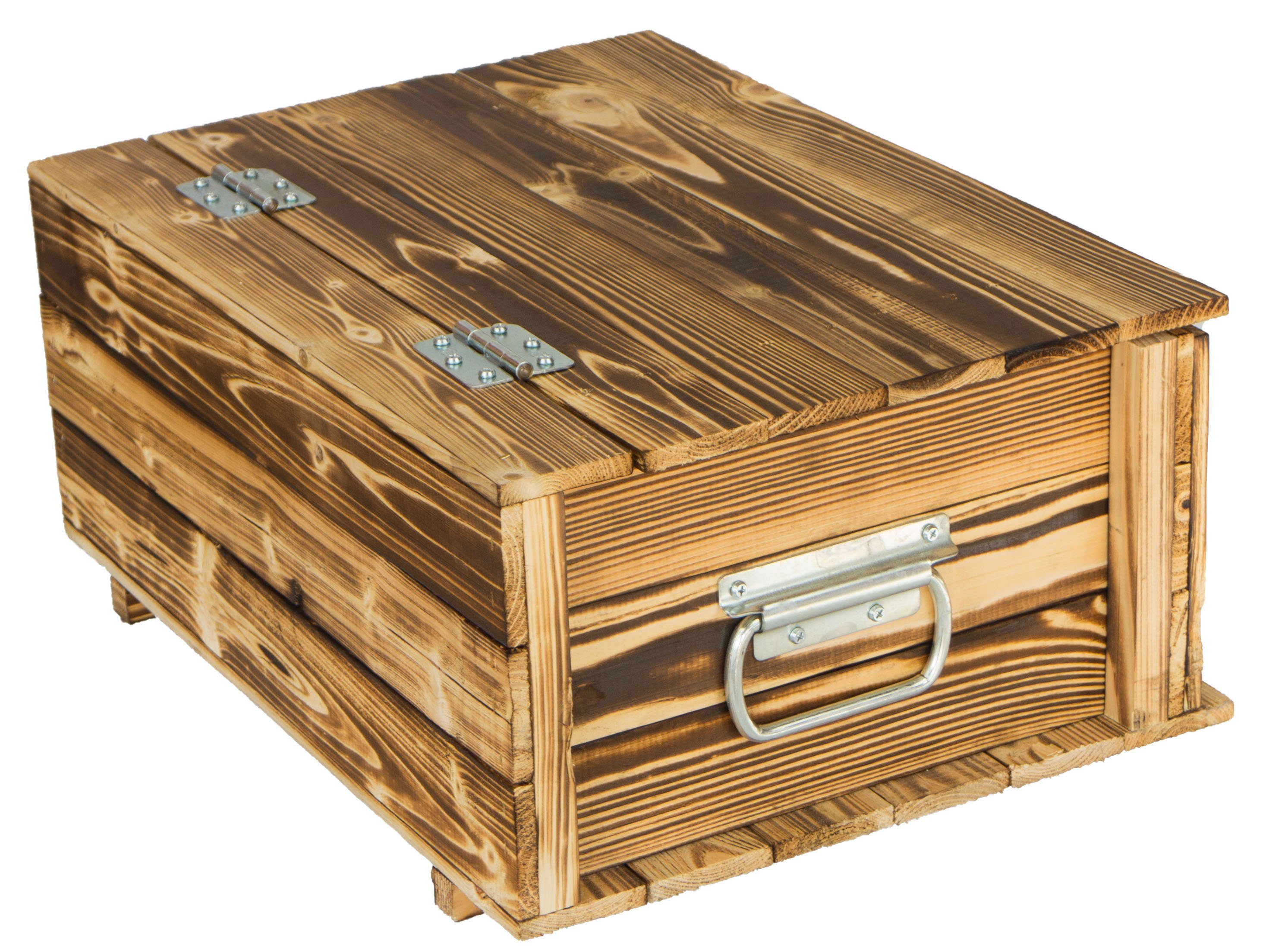 Kistenkolli Altes Land Allzweckkiste Holztruhe Hugo geflammt mit Deckel Holzkiste Schatzkiste Hochzeitskis