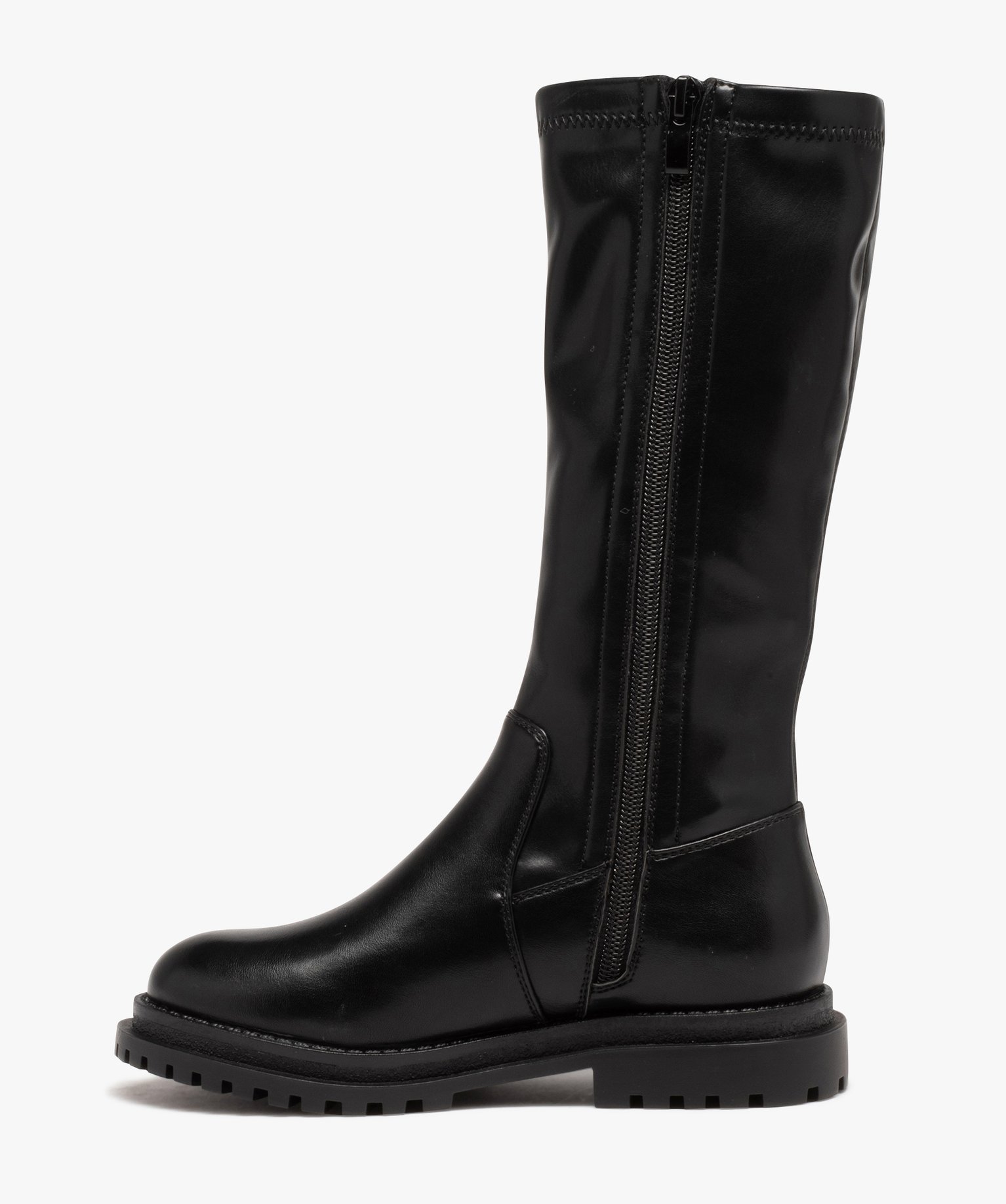 Boots fille montantes dessus uni à semelle crantée et à zip noir | GEMO