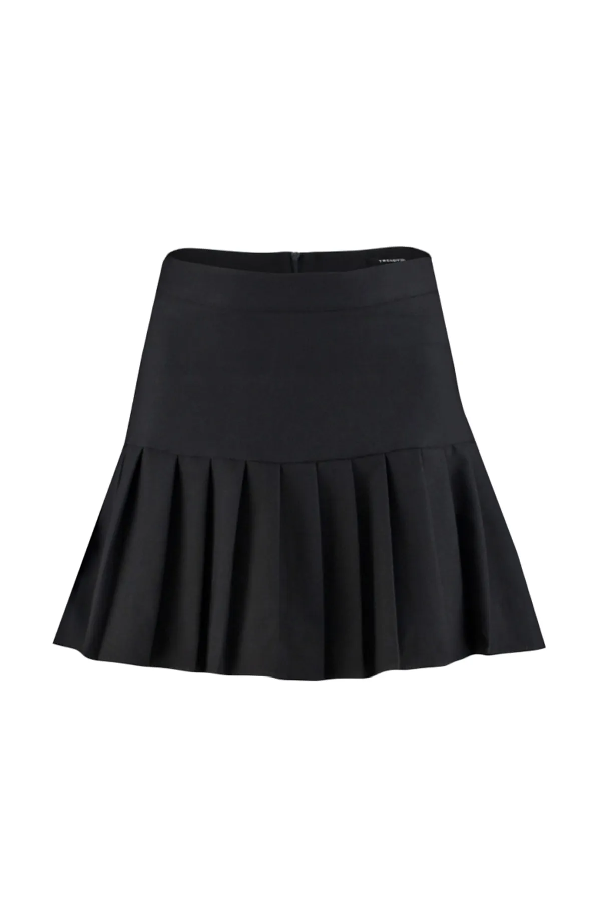 Trendyol Collection  Schwarzer Webrock in Minilänge – Plissee-Detail, TWOAW23ET00059