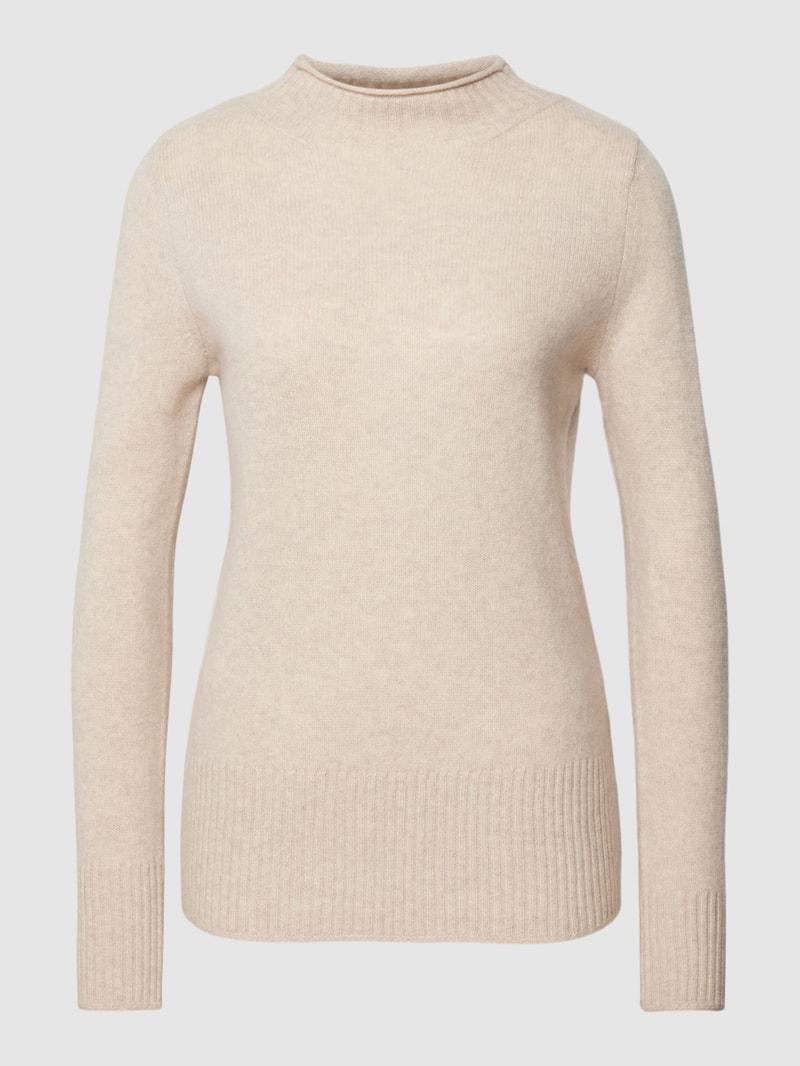 Strickpullover aus Wolle mit Stehkragen in beige meliert