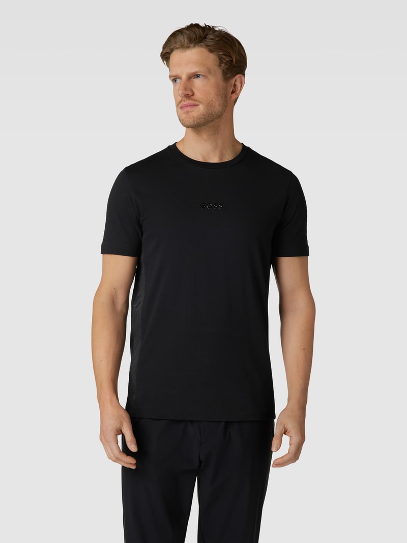T-Shirt mit geripptem Rundhalsausschnitt in schwarz