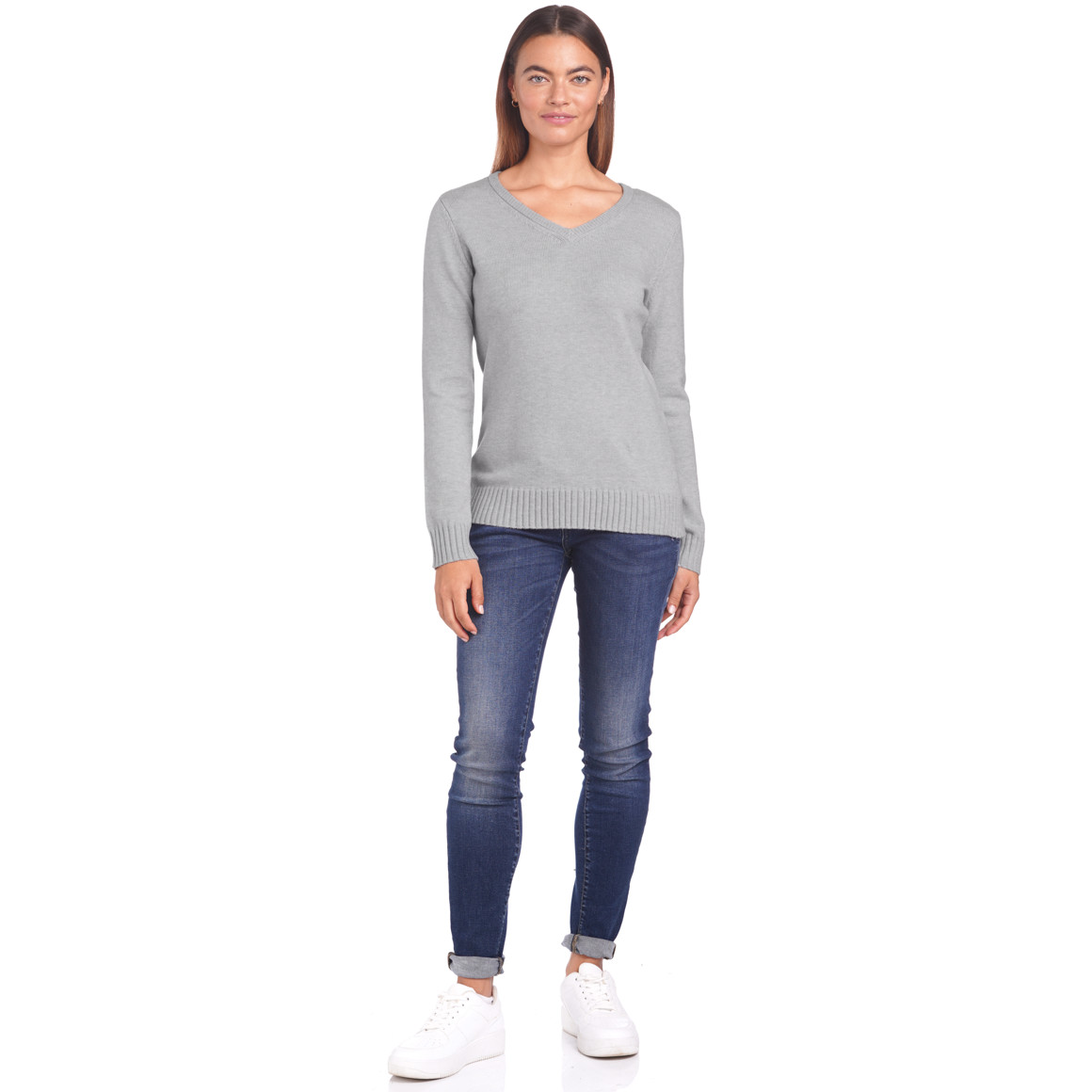 Damen Feinstrickpullover mit V-Ausschnitt