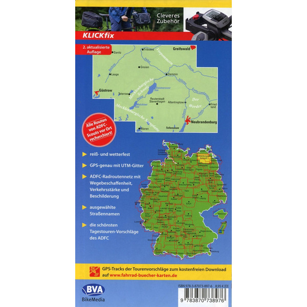ADFC-Regionalkarte Mecklenburgische Schweiz Vorpommersche Seenplatte 1:75.000 - Fahrradkarte