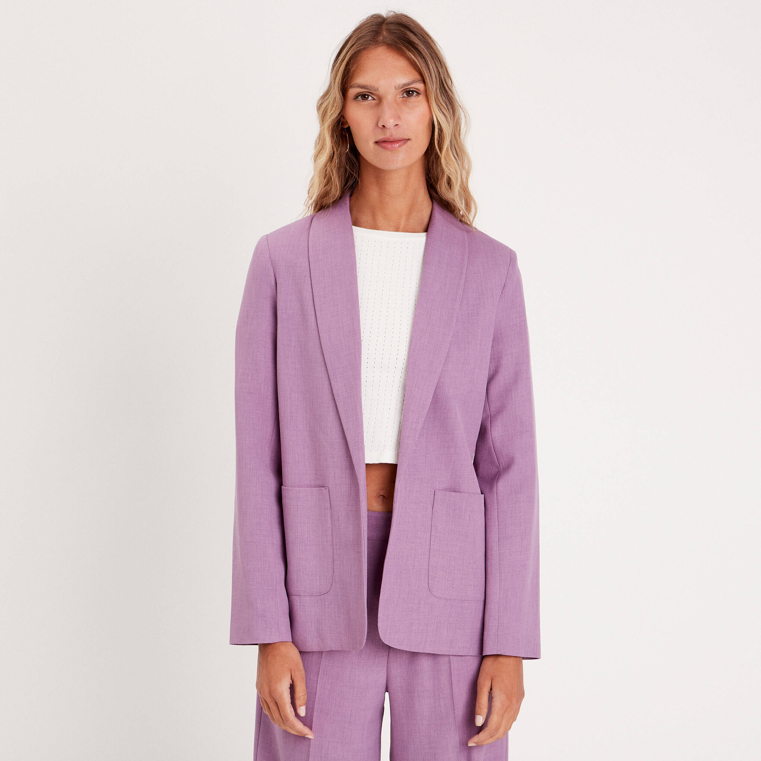 Veste esprit blazer col châle mauve femme | Cache Cache