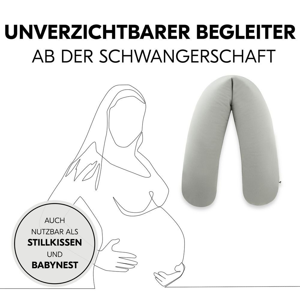 Hauck Stillkissen Nurse N Care - Anthracite, Lagerungskissen Schwangerschaftskissen 190 cm Länge Baumwolle waschbar