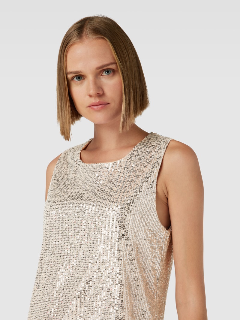 Bluse mit Paillettenbesatz in stein