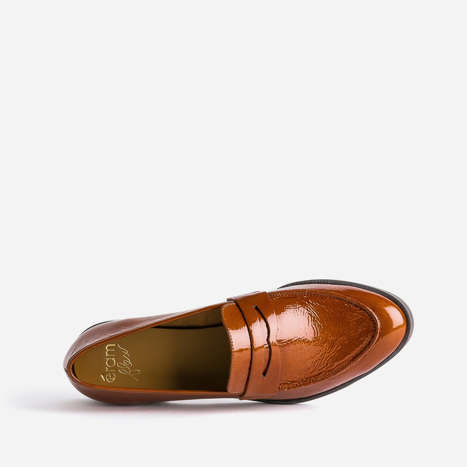 Mocassin ERAM FLEX caramel en cuir verni