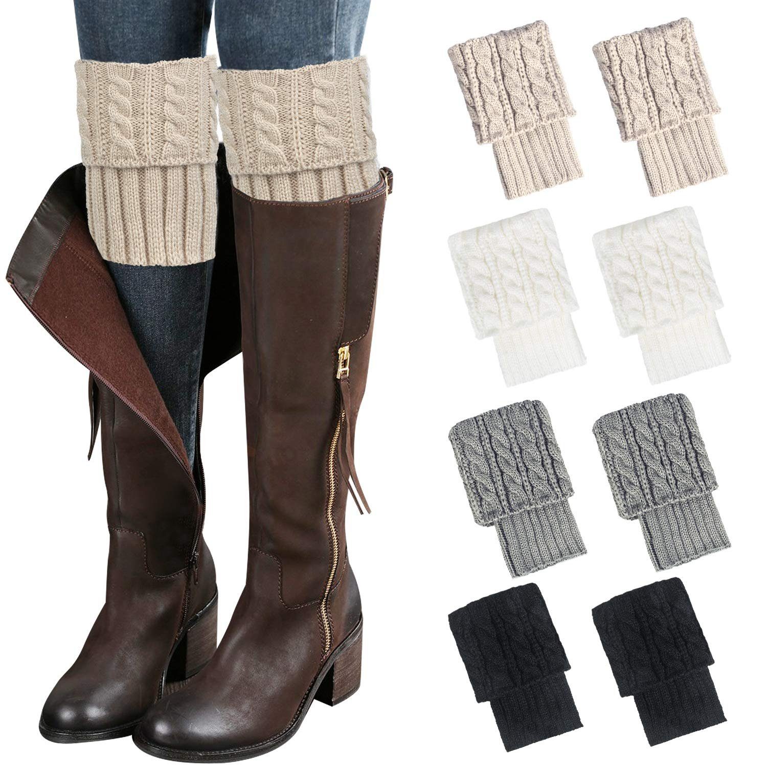 POCHUMIDUU Beinstulpen 4 Paar Damen Stiefelsocken Winter Warm,Stulpen (8-St) Häkelstrick Stiefel Manschetten Topper Socken Kurze Beinstulpen