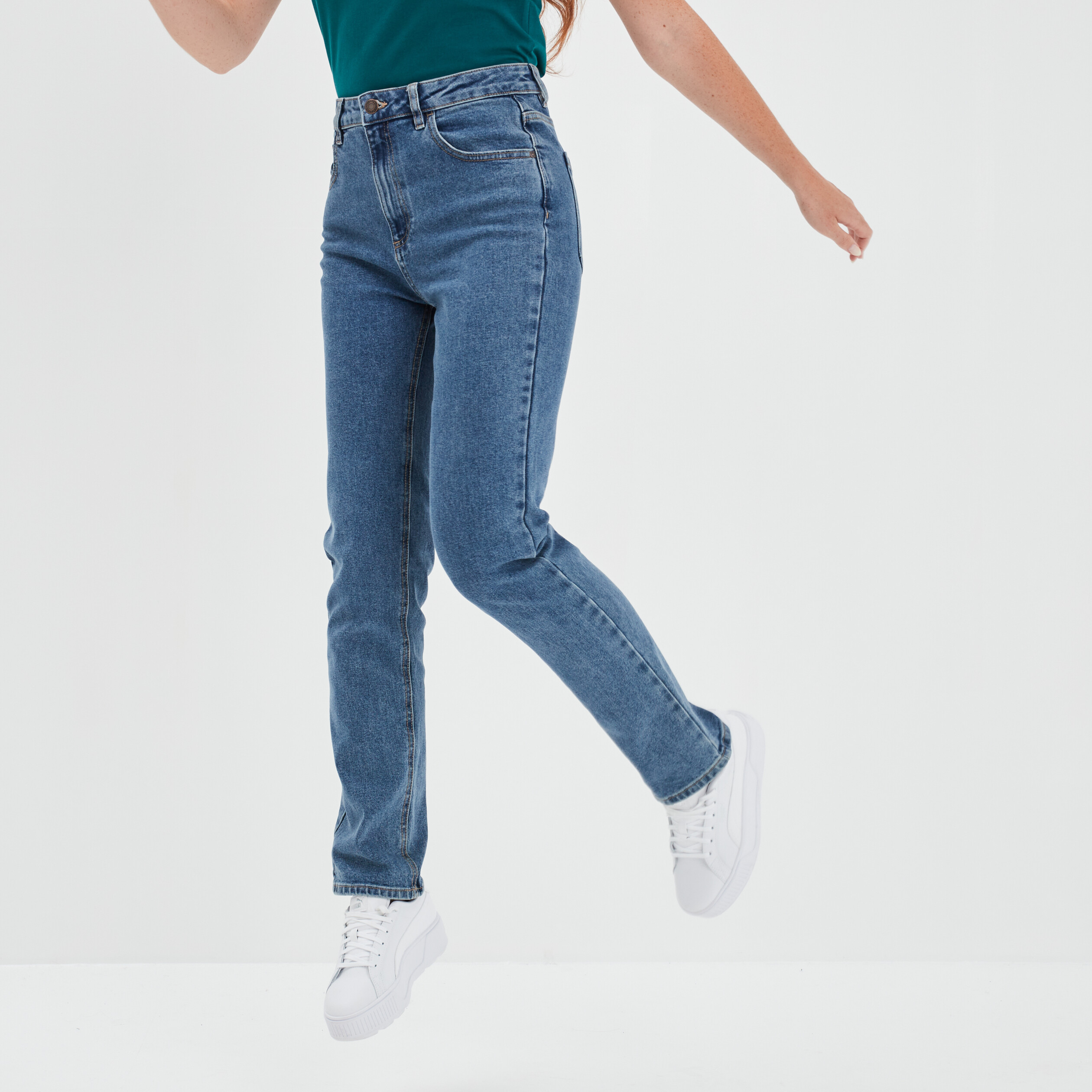 Jeans droit taille haute denim stone femme | La Halle