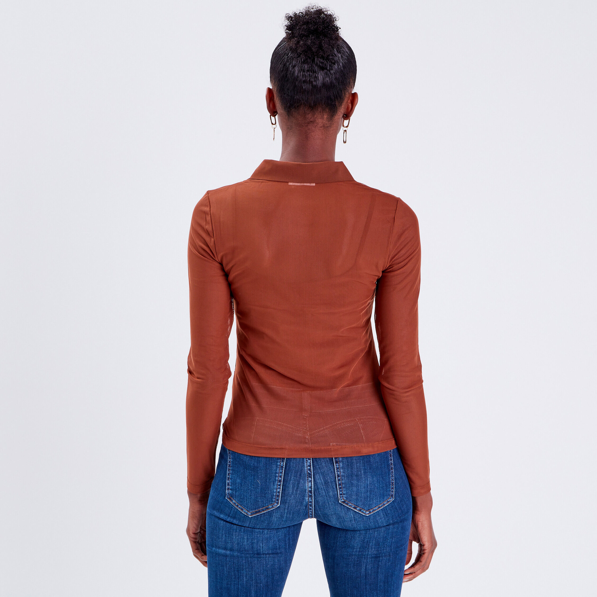 Chemise manches longues marron femme | Cache Cache