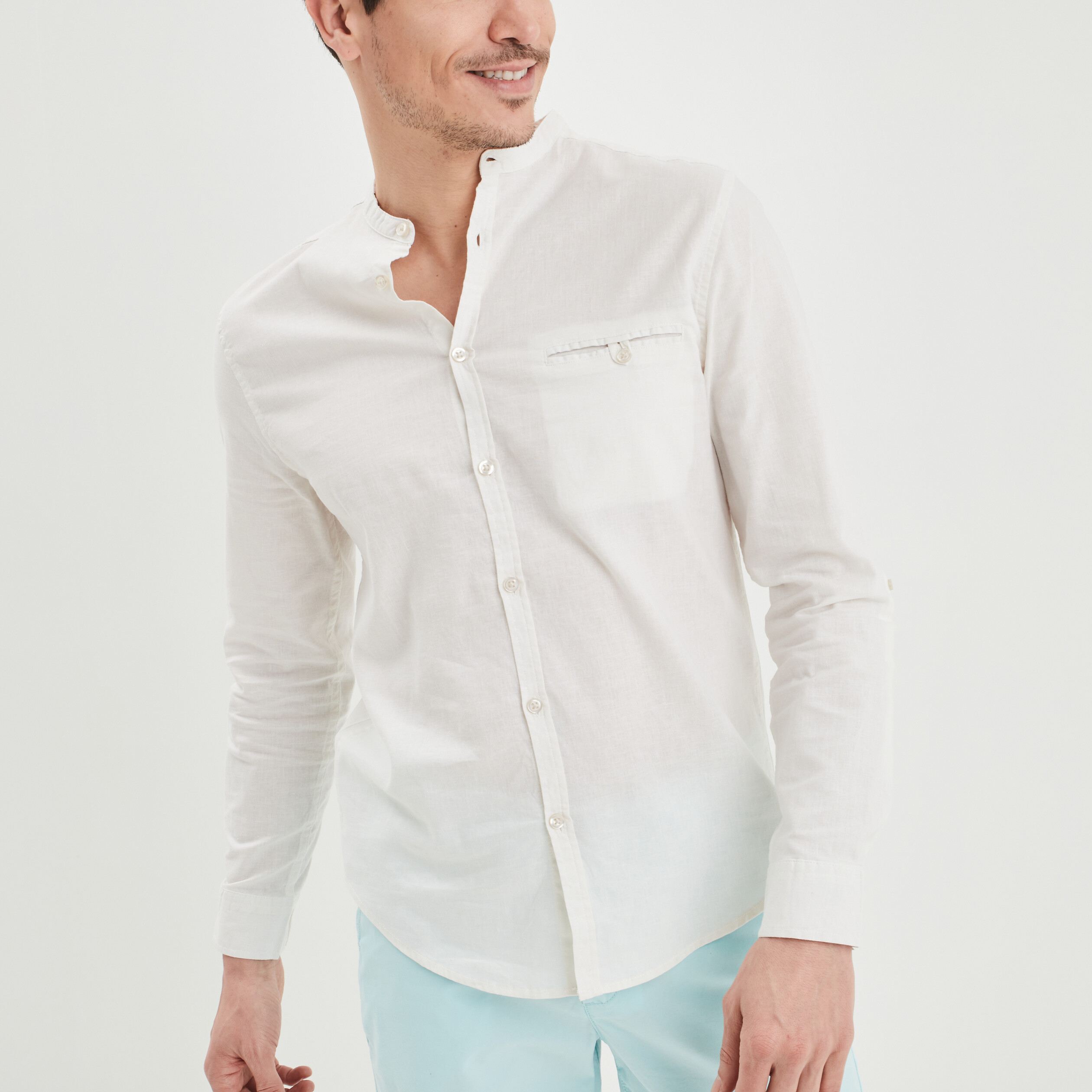 Chemise col mao lin majoritaire blanc homme | La Halle