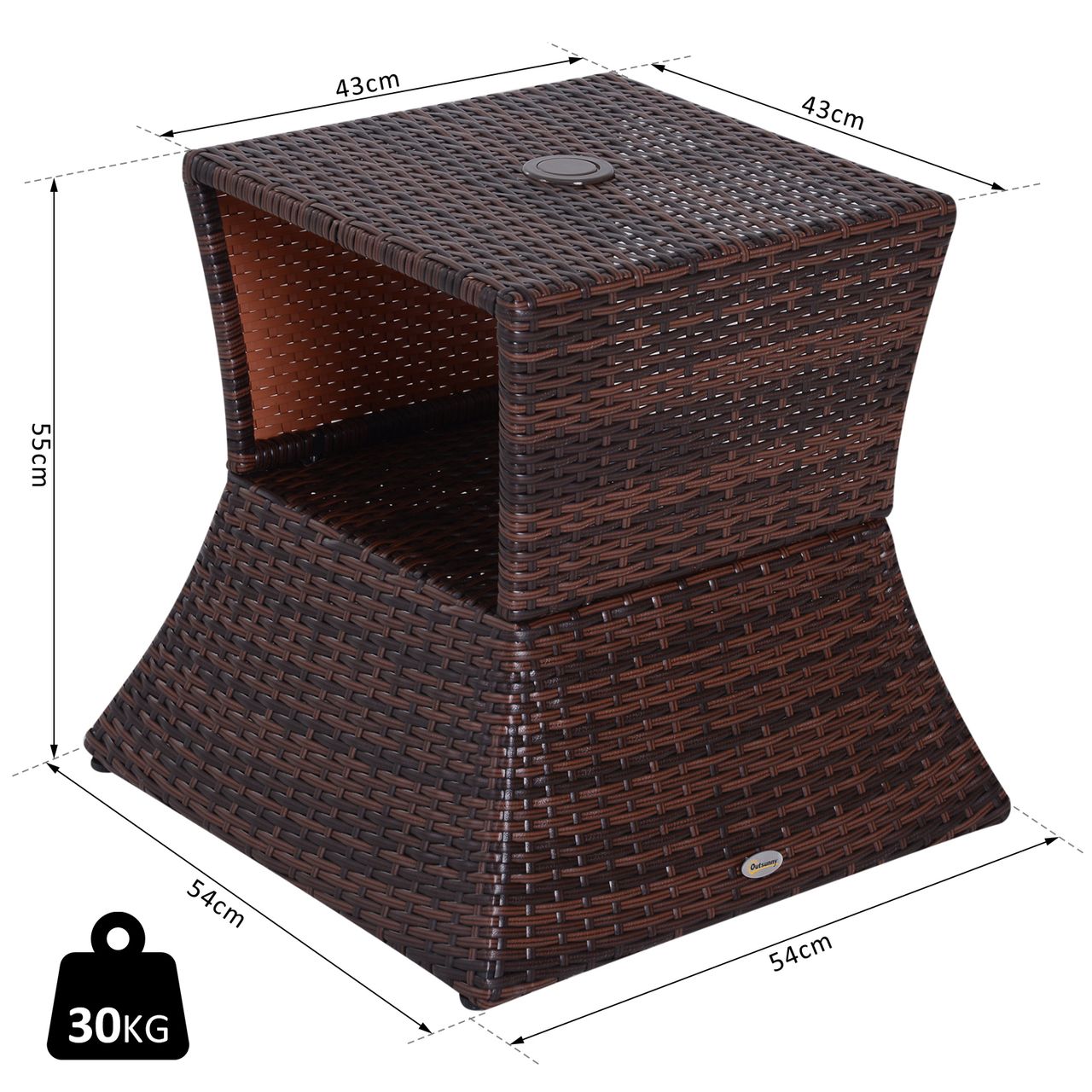 Outsunny Gartentisch Beistelltisch Sonnenschirmständer Gartenmöbel Polyrattan
