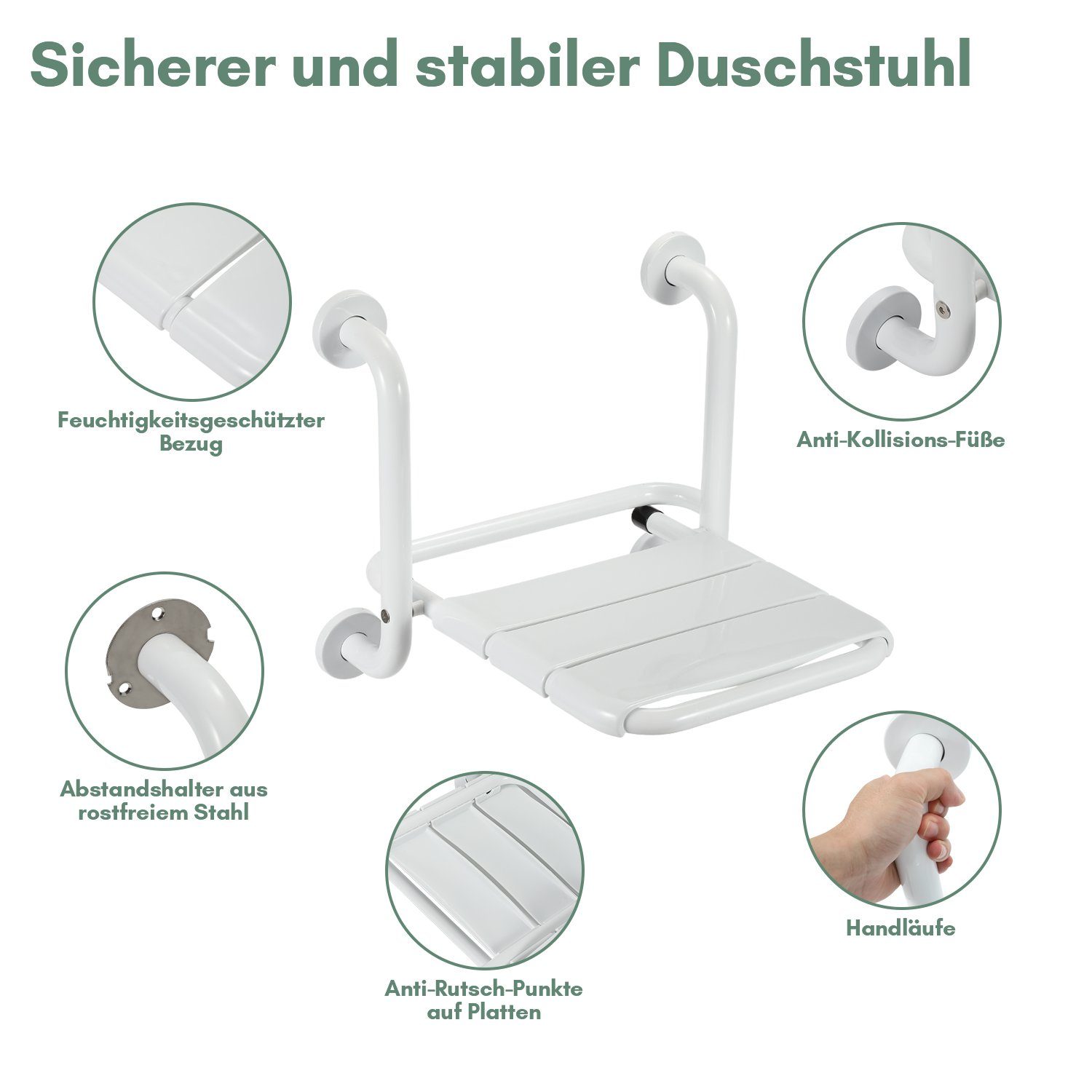 Lospitch Duschhocker Duschsitz Klappbar Wandmontage Duschhocker Badhocker bis 120kg