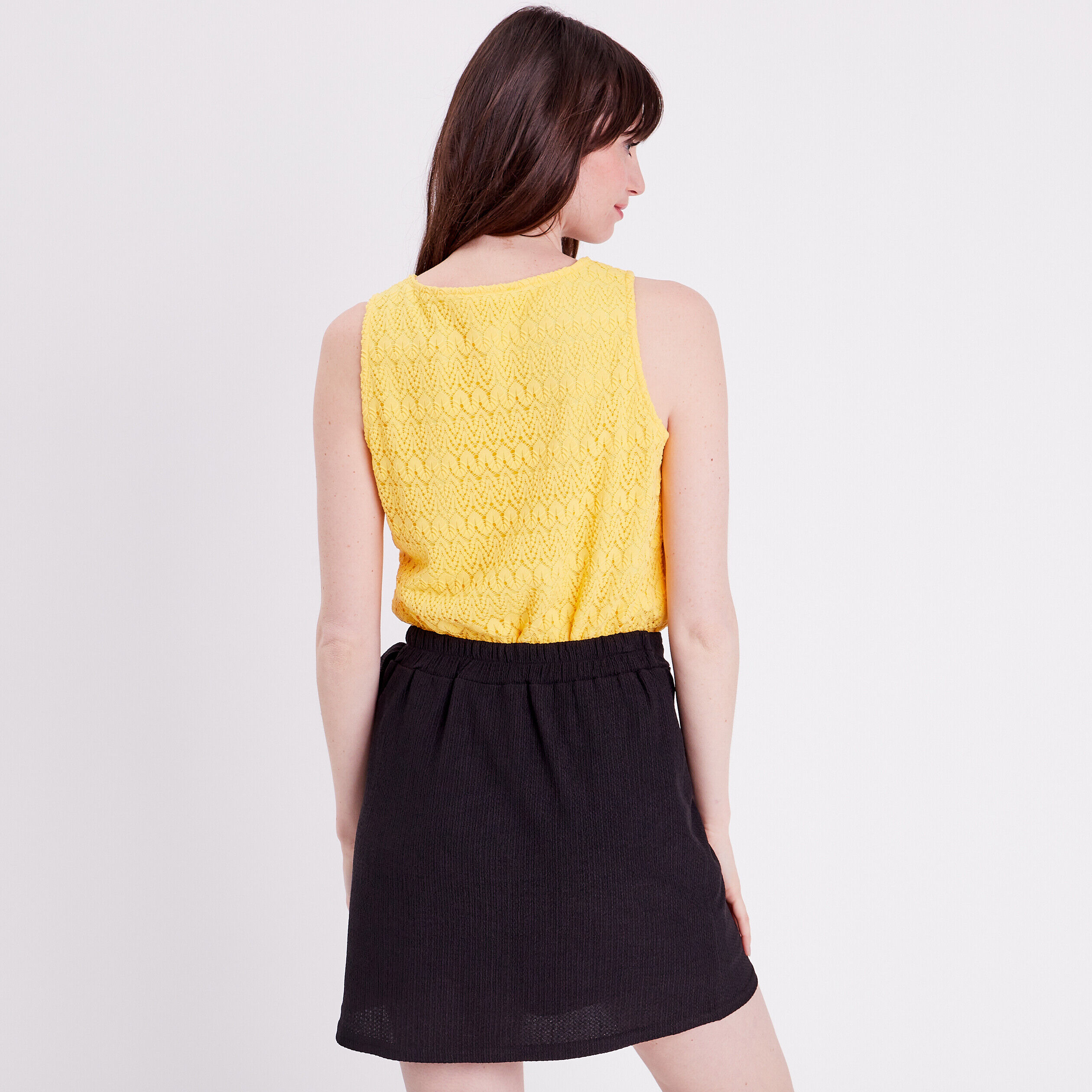 Débardeur aspect crochet jaune pastel femme | Cache Cache