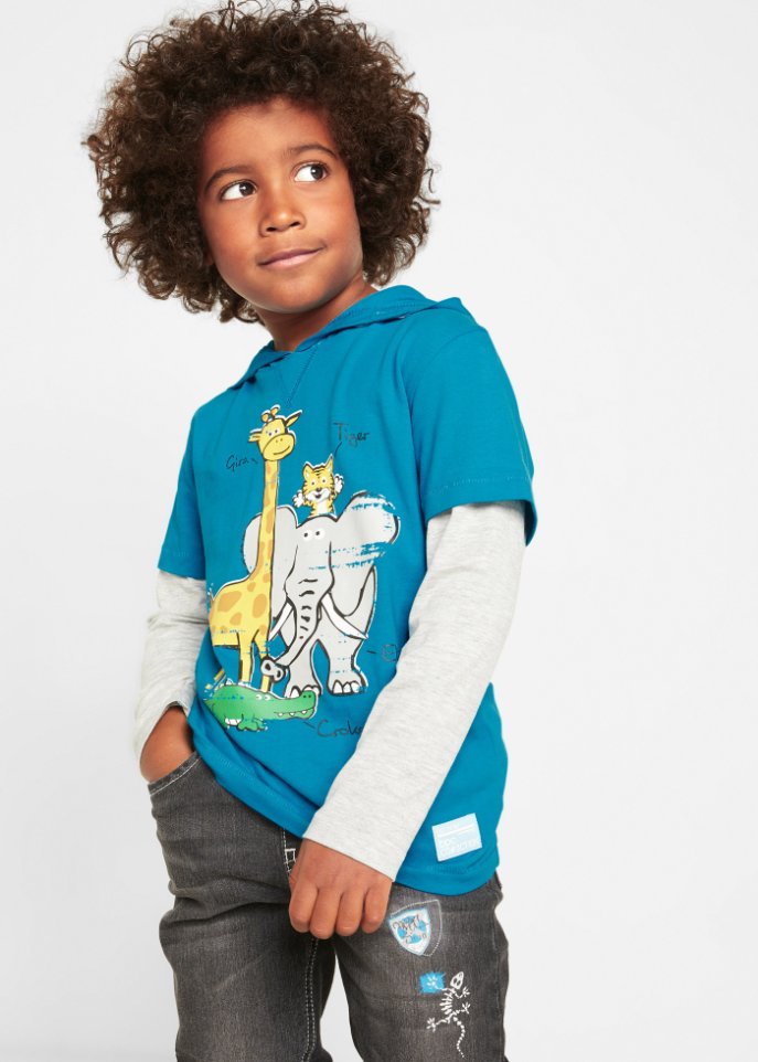 Jungen Layershirt mit Kapuze aus Bio-Baumwolle