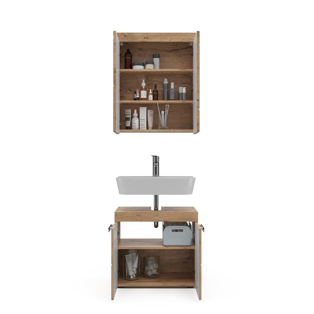 Vicco Badezimmer-Set Badezimmerset LUNA Eiche Wotan Set 1, (2-St., 2-er Set)