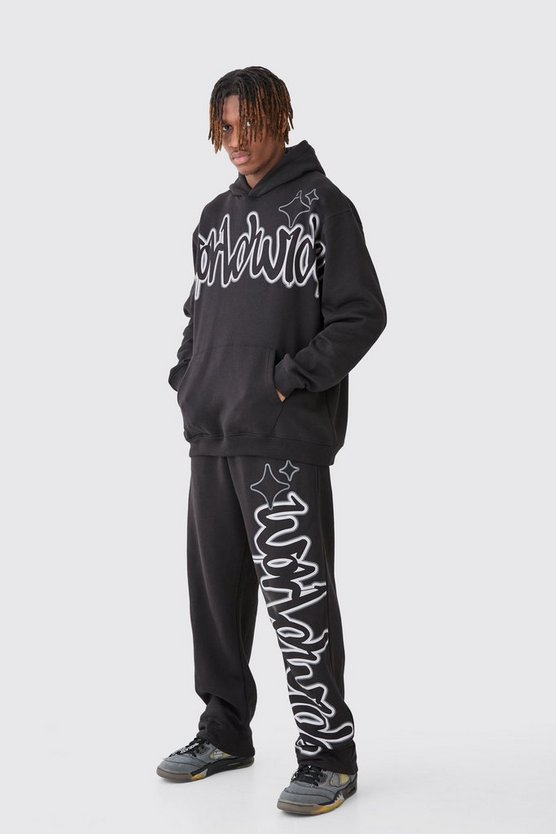 Tall Oversize Trainingsanzug mit Worldwide Grafitti-Print