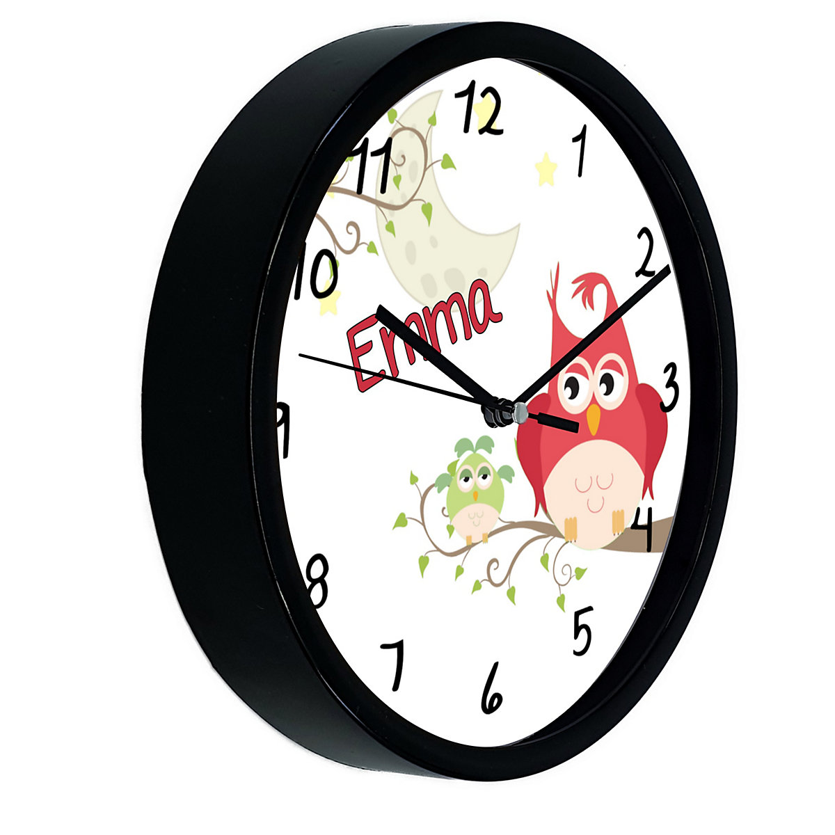 Kinder Wanduhr personalisiert mit Name Eule Mama