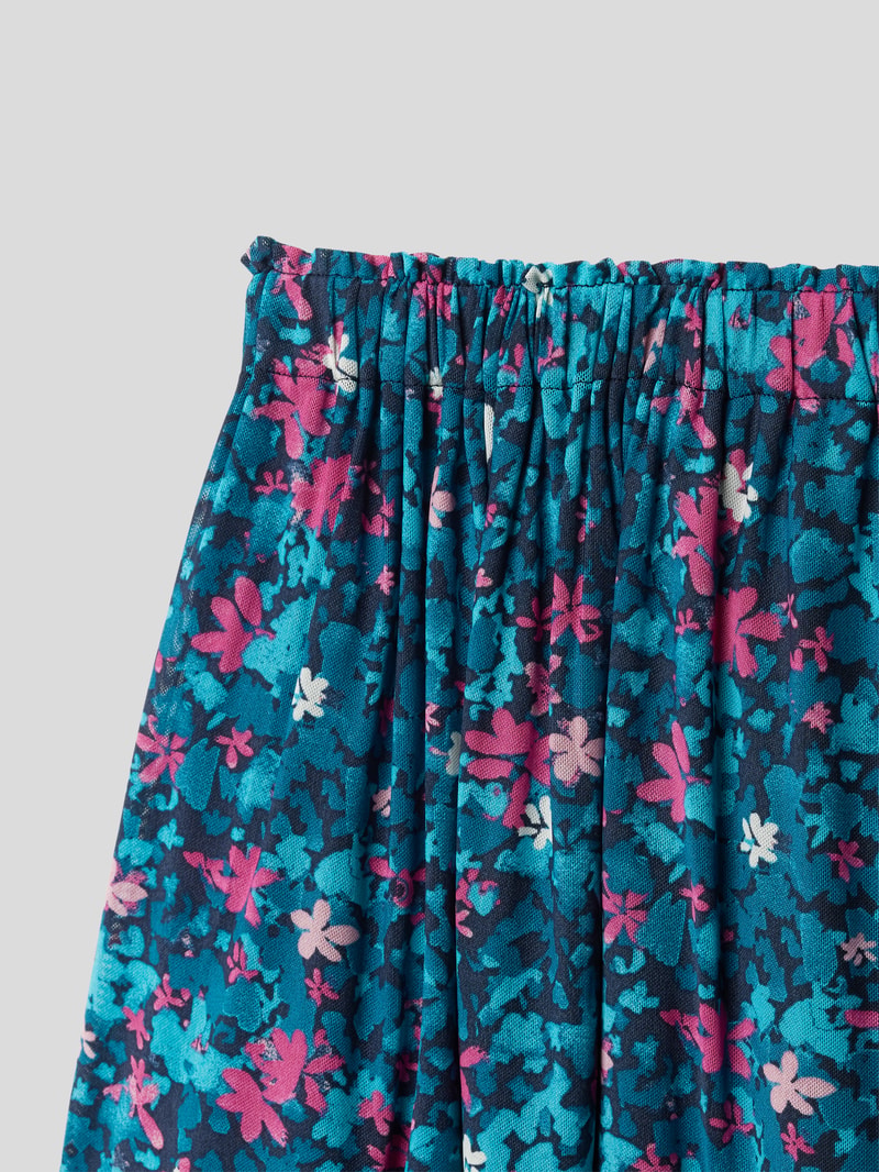 Rock mit floralem Muster in marineblau