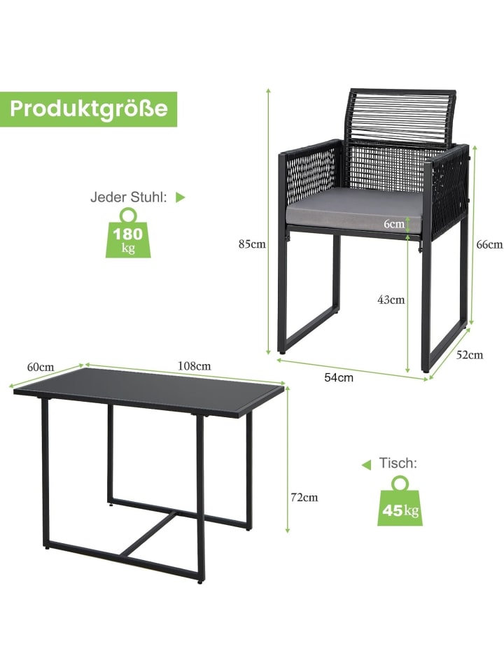 COSTWAY 3 tlg. Gartenmöbel Set in Schwarz günstig kaufen onesize