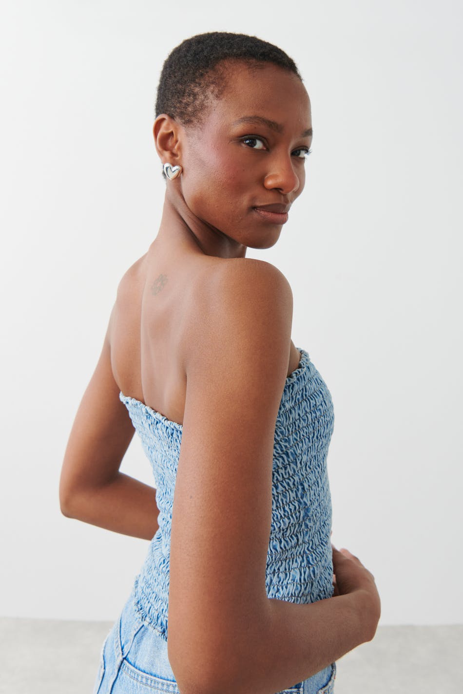 Smock denim tube top