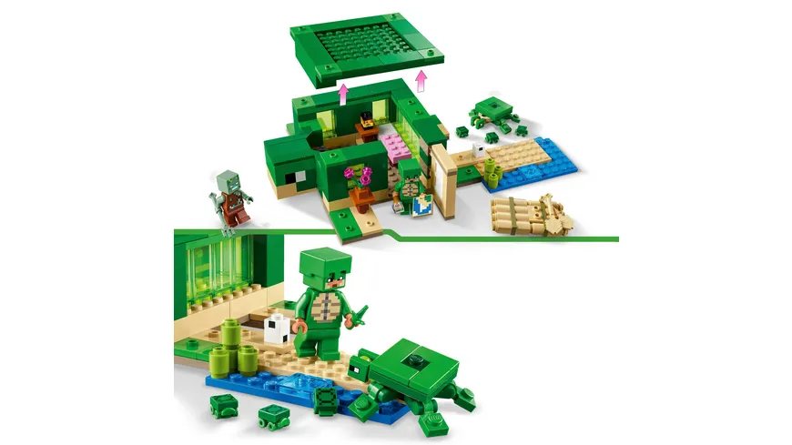 LEGO Minecraft 21254 Das Schildkrötenstrandhaus, Spielzeug-Haus mit Tieren