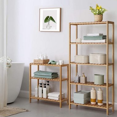 SONGMICS Badregal Badezimmerregal, Standregal aus Bambus, naturfarben