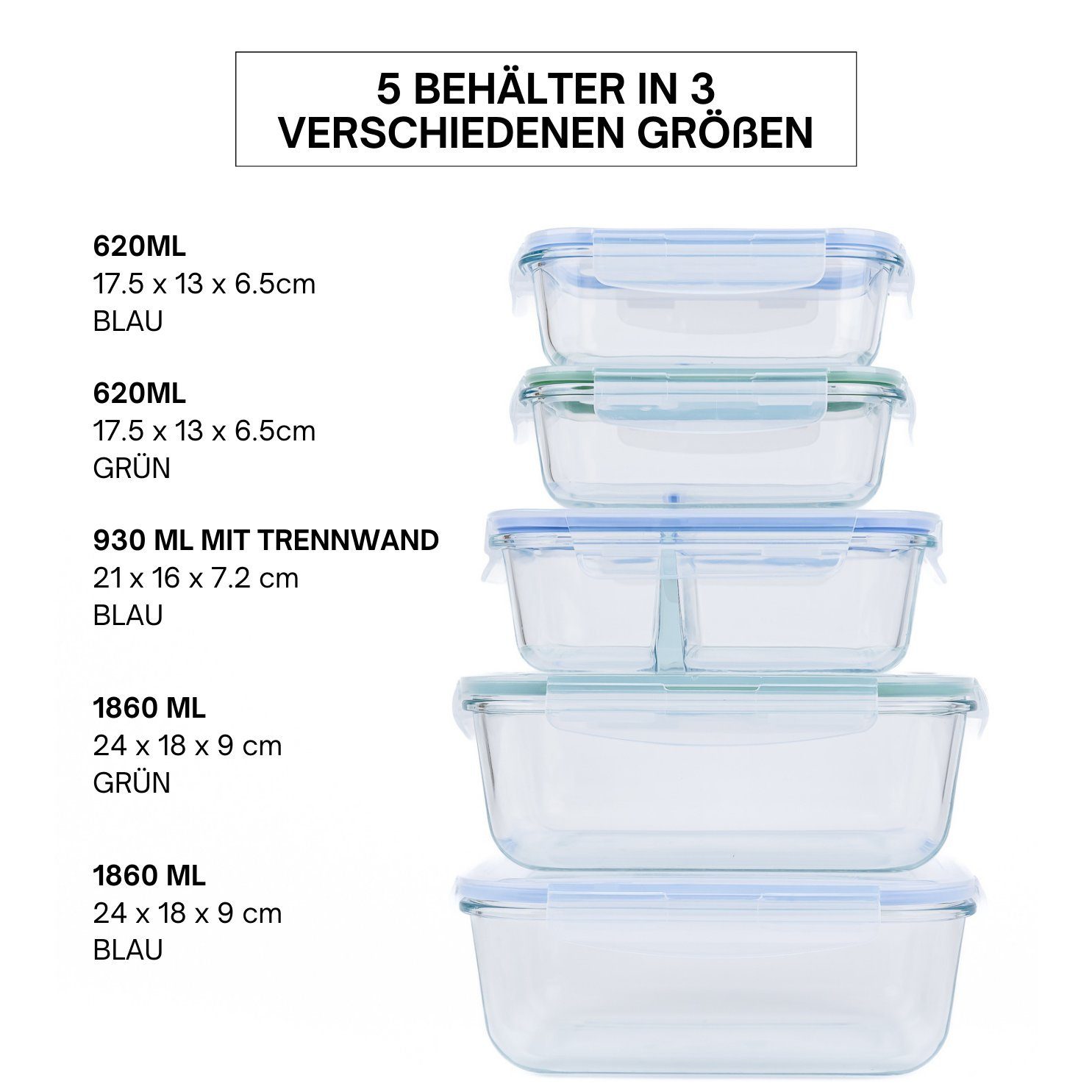 culinario Frischhaltedose Glas-Dosen mit luftdichtem Deckel Meal Prep & Aufbewahrung, BPA-frei, Glas, (Set, 2-tlg., ab 2er Set), spülmaschinenfest, mikrowellengeeignet, geeignet für Gefrierschrank