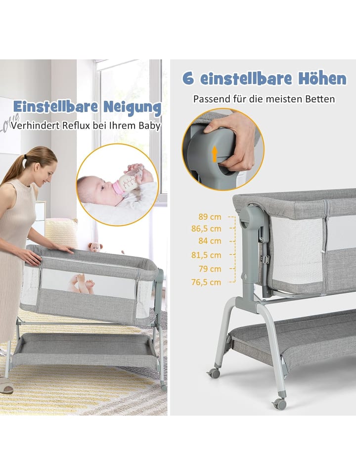 COSTWAY 4 in 1 Babywiege in Grau günstig kaufen 100 x 55 cm