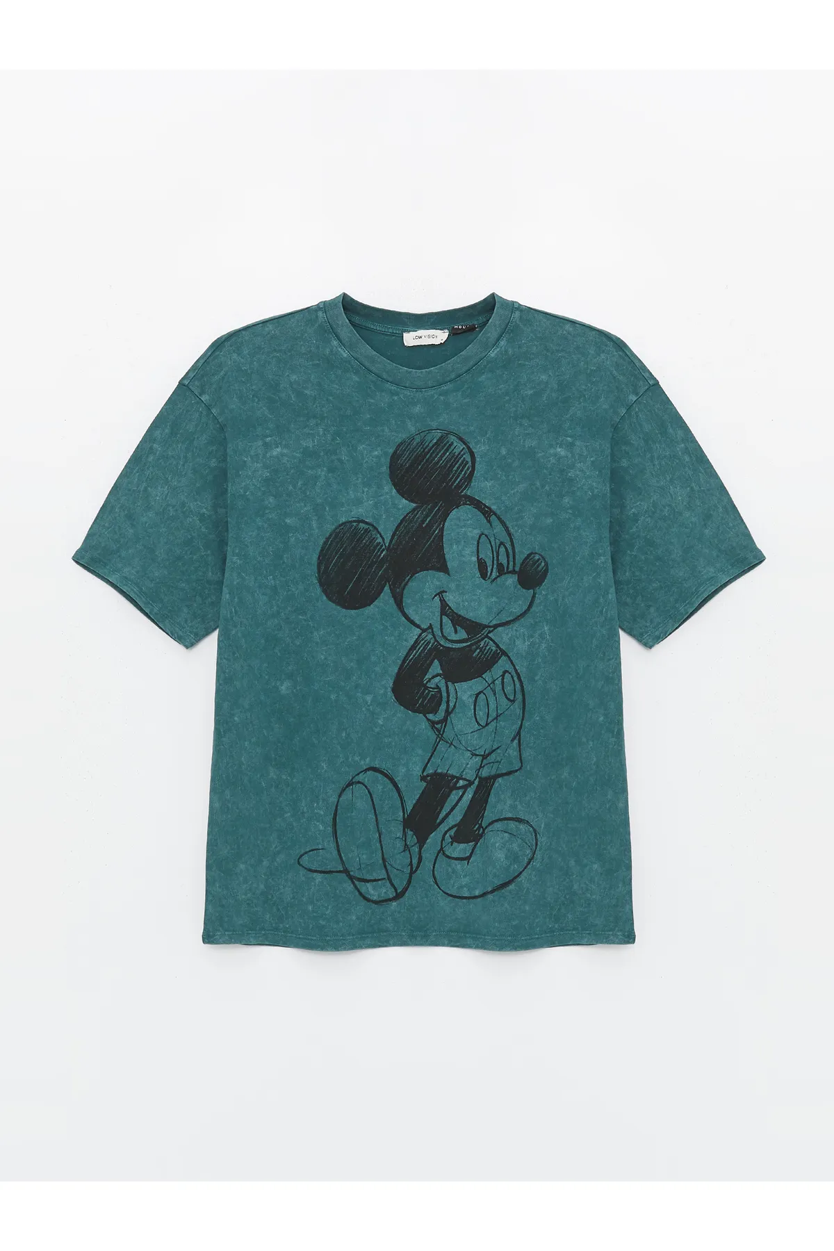 LC Waikiki  Kurzärmliges, übergroßes Damen-T-Shirt mit Rundhalsausschnitt und Mickey-Mouse-Aufdruck