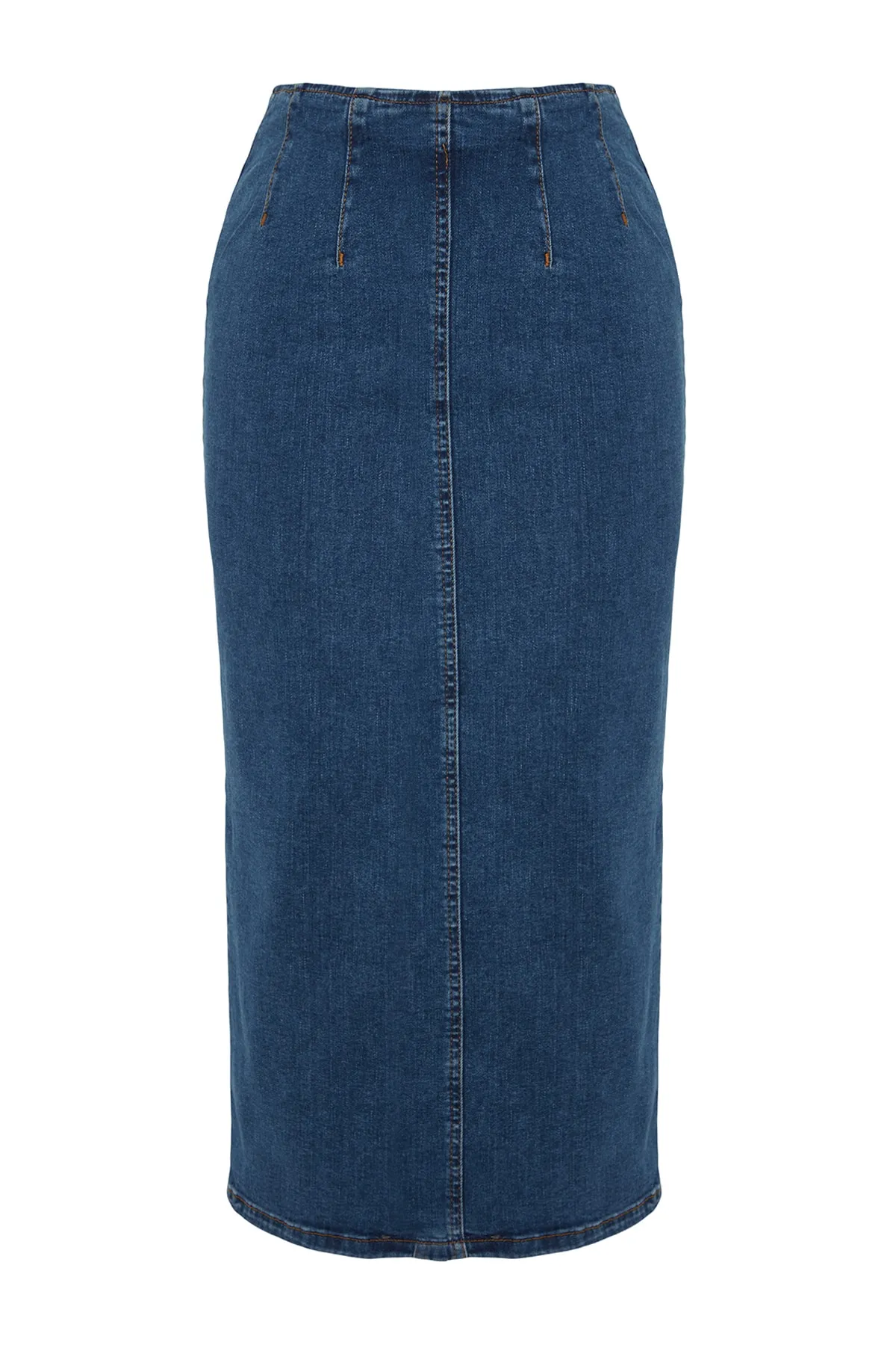 Trendyol Collection  Blauer Midi-Bleistift-Jeansrock mit Ziernähten TWOAW24ET00057