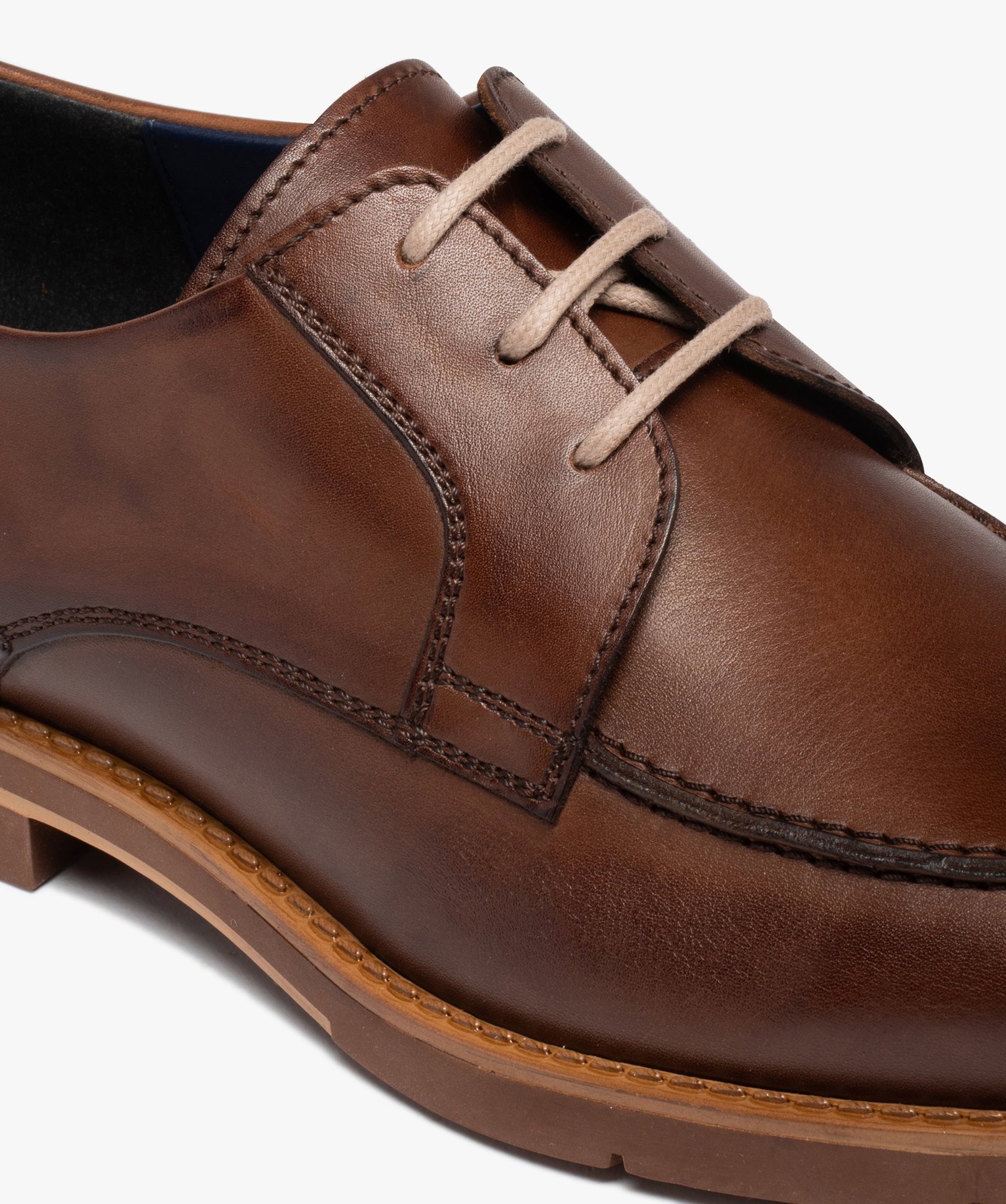 Derbies homme dessus cuir uni à semelle bicolore - Tanéo marron | GEMO