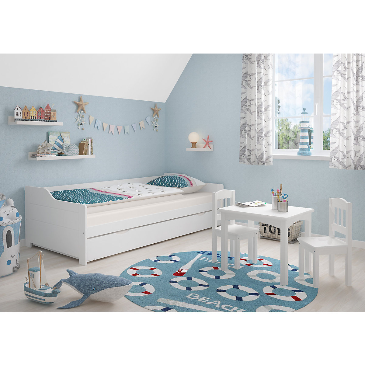 Set: Sofabett weiß aus Kiefer, Rost, Matratze 90x200