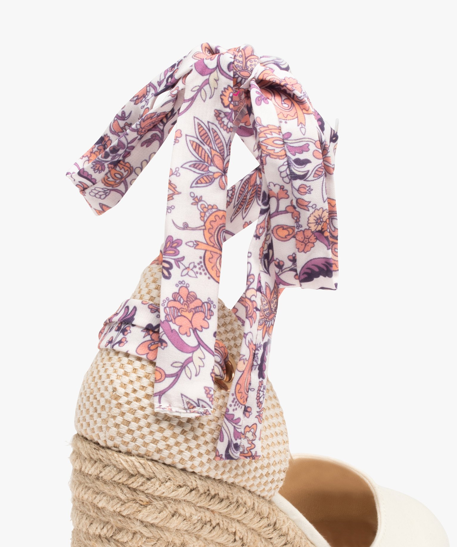Sandales femme en toile avec semelle compensée en corde beige | GEMO