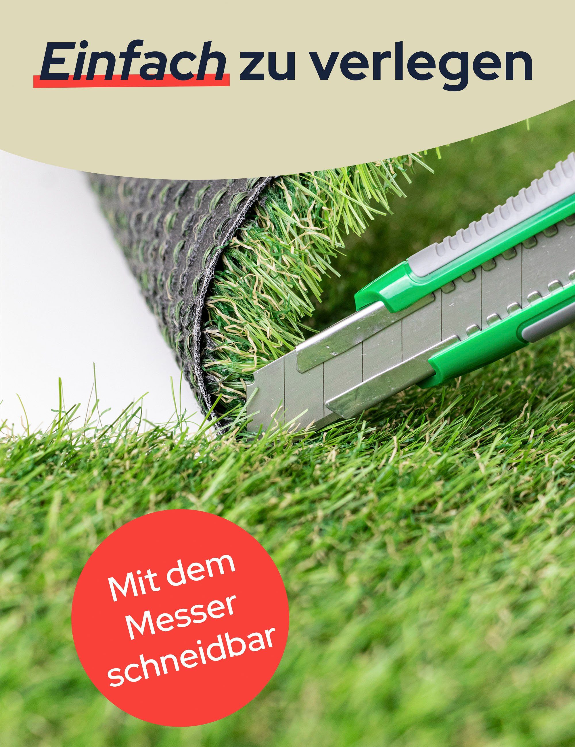Kunstrasen COLORADO, Primaflor-Ideen in Textil, rechteckig, Höhe: 30 mm, mit Drainagefunktion, ideal für Balkon & Terrasse