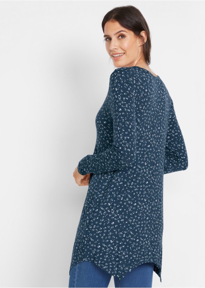 Jersey-Shirt mit Zipfelsaum, Langarm