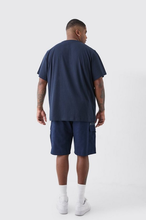 Plus dunkelblaues Colorblock T-Shirt mit Man-Schriftzug