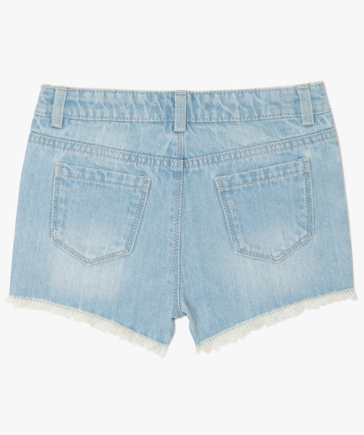 Short fille en jean avec petits motifs brodés et franges denim | GEMO