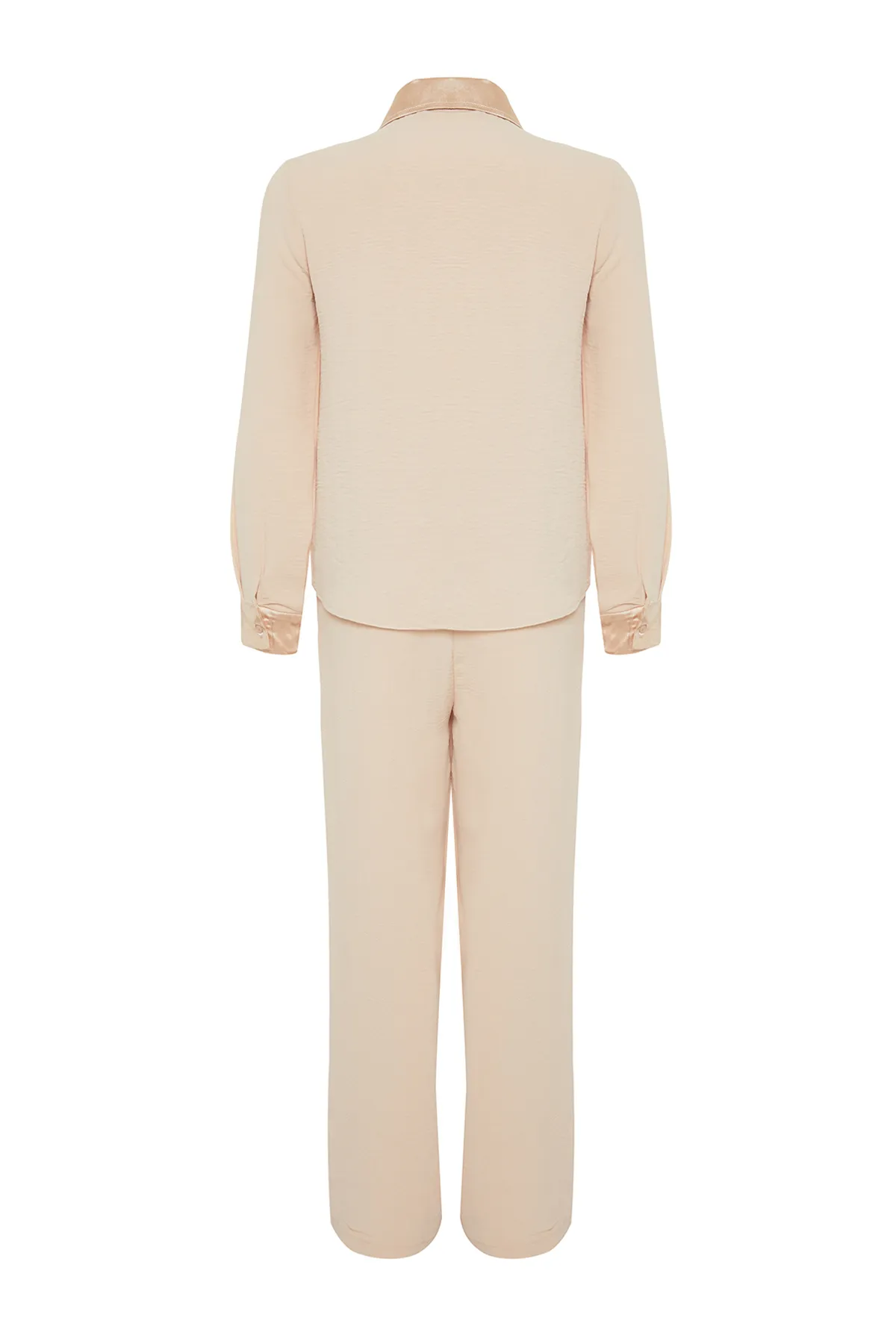 Trendyol Modest  Nerz Satin Detailliert Gewebtes Aerobin Hemd Hosen Unterteil Top Set TCTSS24US00049