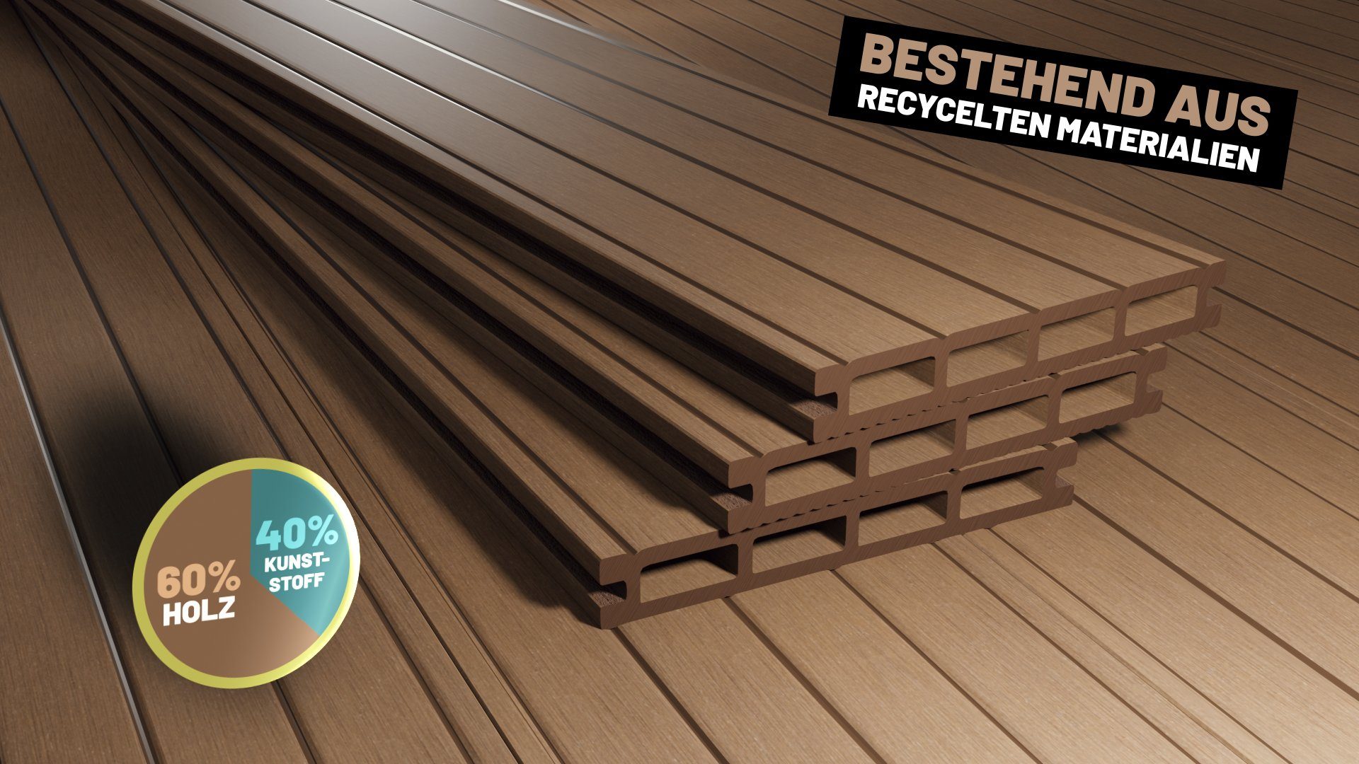 Endorphin Terrassendielen ® 16m² Braun WPC Terrassendielen Komplettset