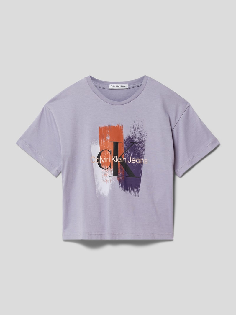 T-Shirt mit Label-Print in flieder