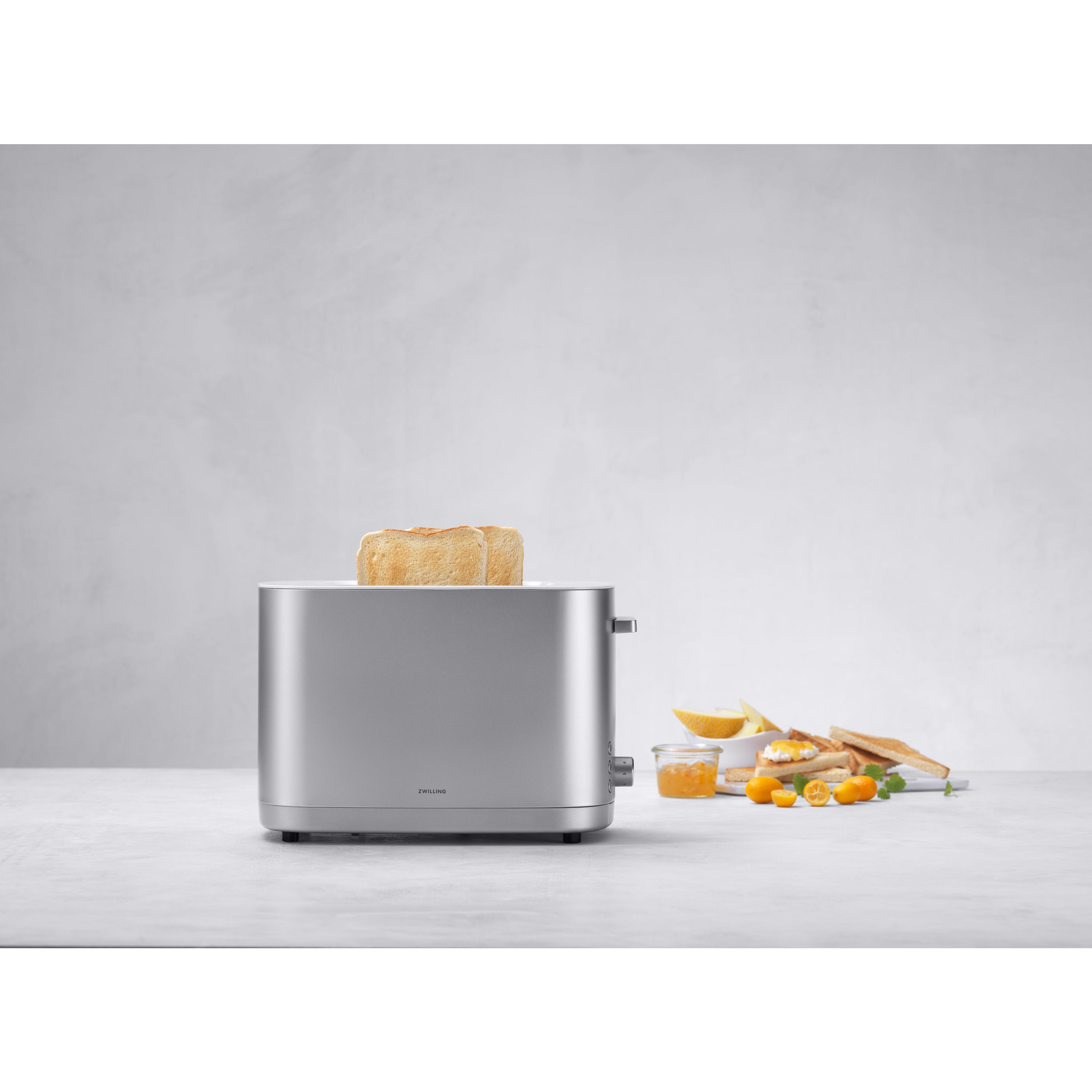 Toaster mit Brötchenaufsatz, 2 Schlitze kurz, Silber