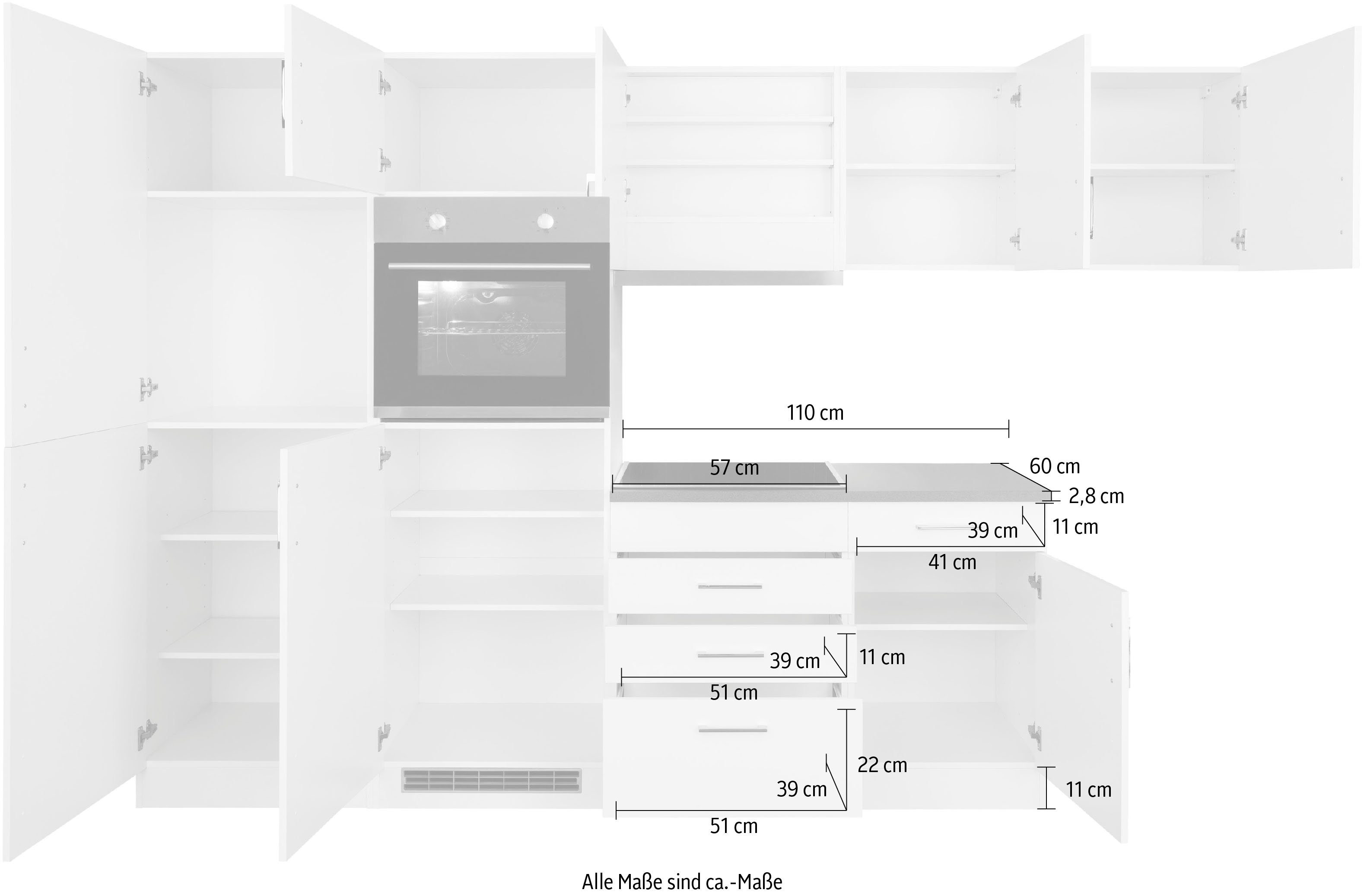 HELD MÖBEL Winkelküche Paris, Stellbreite 290/220 cm, wahlweise mit Induktionskochfeld