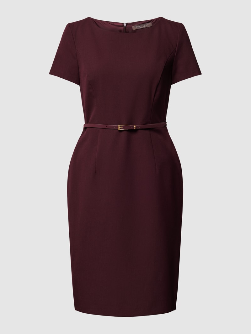 Knielanges Kleid mit Taillengürtel in bordeaux rot