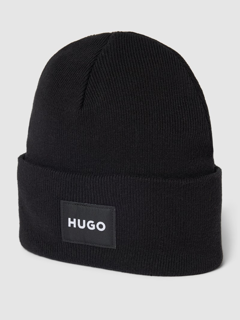 Beanie mit Label-Detail Modell 'Saretta' in schwarz