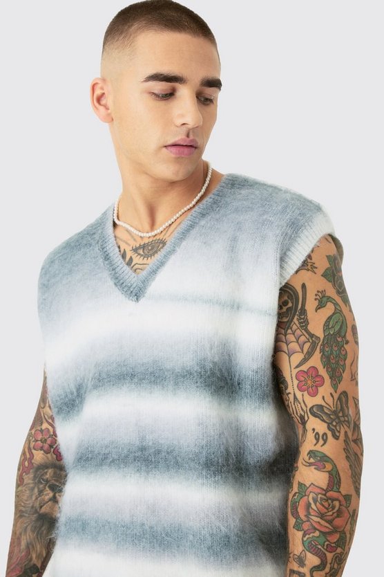 Gestreiftes Tanktop in Blaugrün mit V-Ausschnitt