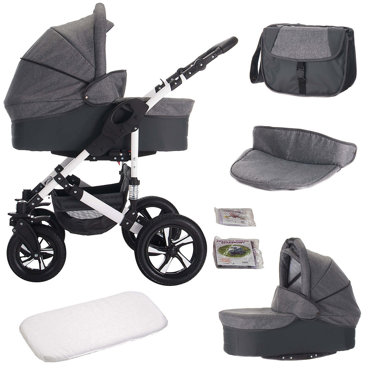 Florida | 3 in 1 Kombi Kinderwagen Komplettset | Hartgummireifen Kombikinderwagen