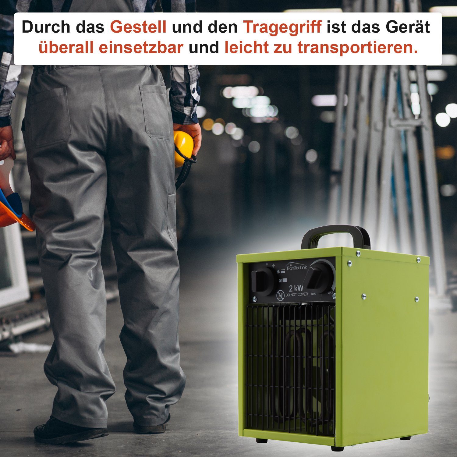 TroniTechnik Heizlüfter Industrieheizung, Heizgerät, Schnellheizer TT-EIH-152,Stahlheizelement, 2000 W, zwei Heizstufen, Überhitzungsschutz und Abschaltautomatik, Thermostat