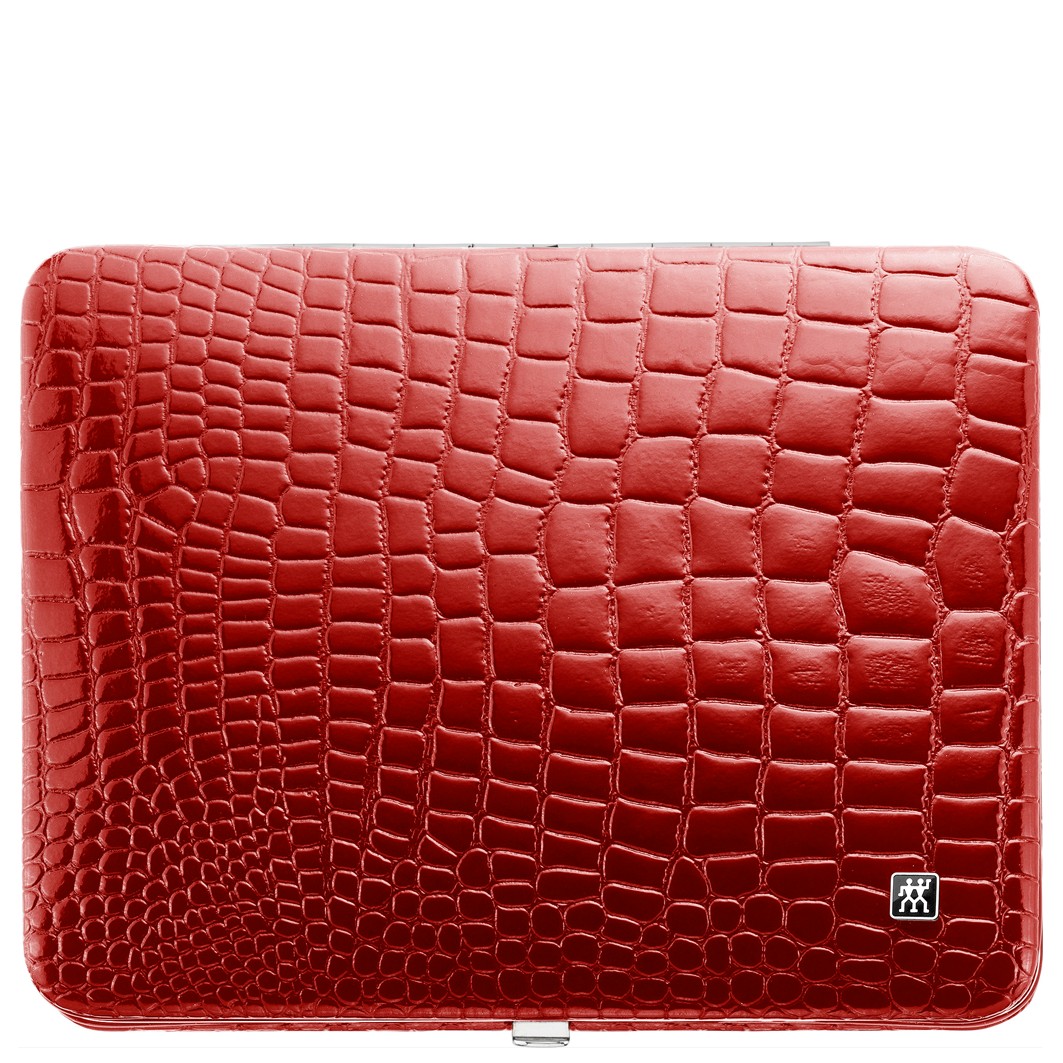 Classic Inox Rahmen-Etui. Rindleder. rot. 10-tlg.